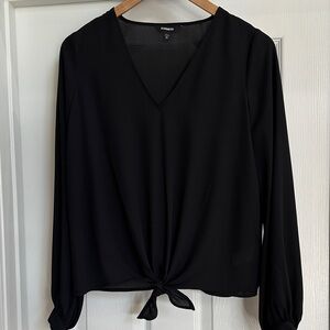 Express Black Long Sleeve Tie-Front Blouse